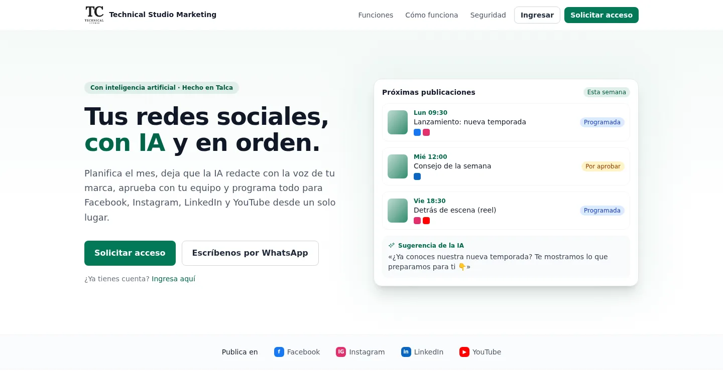 Portada de Technical Studio Marketing, con la lista de próximas publicaciones